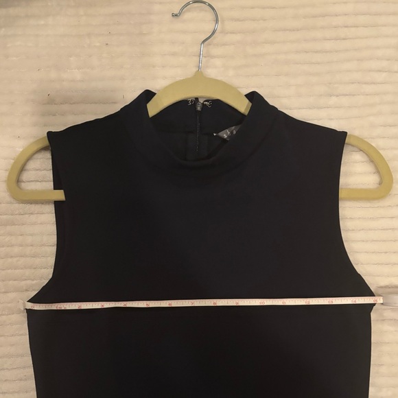 LIKE NEW Sharagano Deep Navy Blue Mock Neck Sleeveless Sheath Dress - Picture 7 of 12